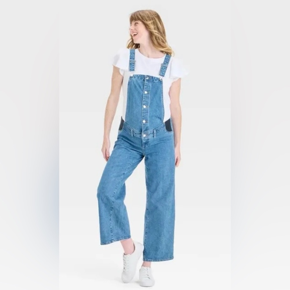 NWT Denim Blue Wide-Leg Maternity Overalls